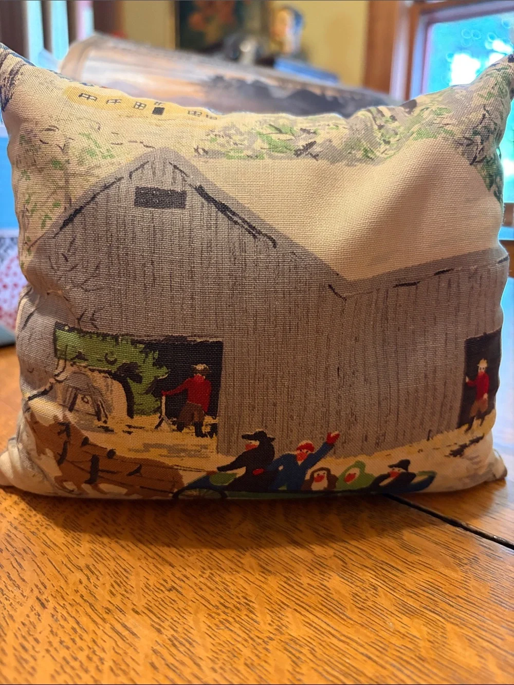 Vintage Grandma Moses Print Pillow
